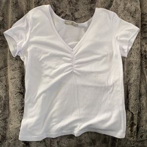 white scrunched crop top